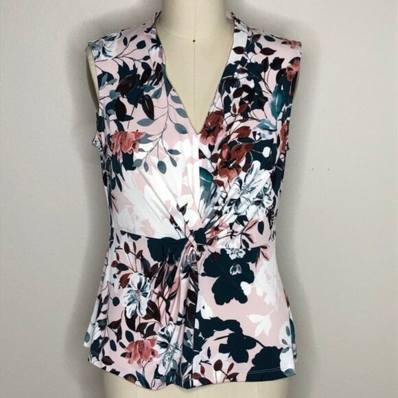 Donna Karan NY Pink Green Floral Sleeveless Top - Picture 1 of 7
